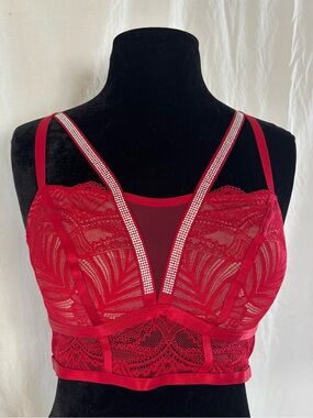 Torrid Red Lace Bralette Rhinestone Straps NWT Size 0 Plus Valentine Bombshell